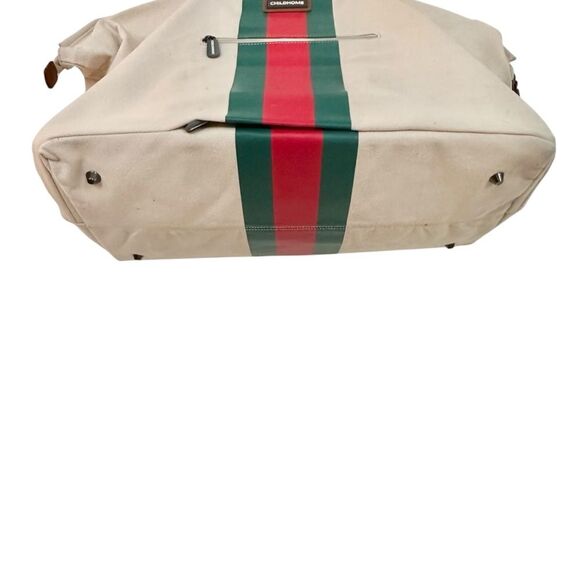 Childhome Extra Large Canvas Mommy Bag Tote Red Green Stripes - Picture 10 of 11